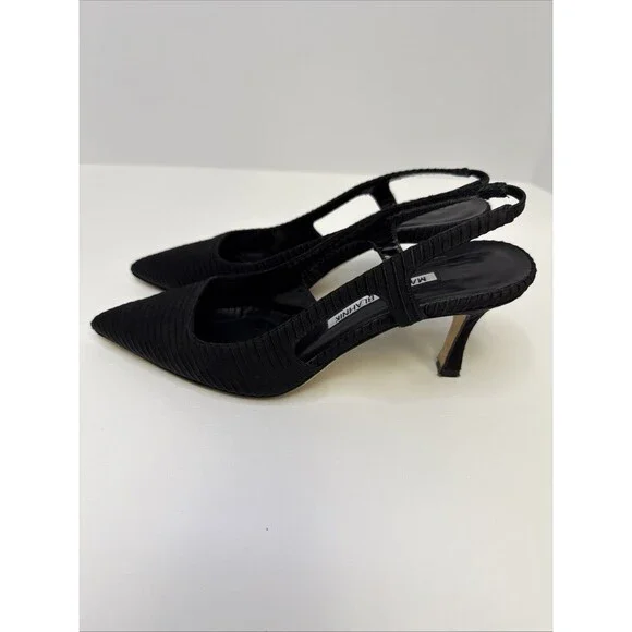 Manolo Blahnik Bretto Satin Slingback Pointy Toe Pumps EU 35.5 - Picture 10 of 16